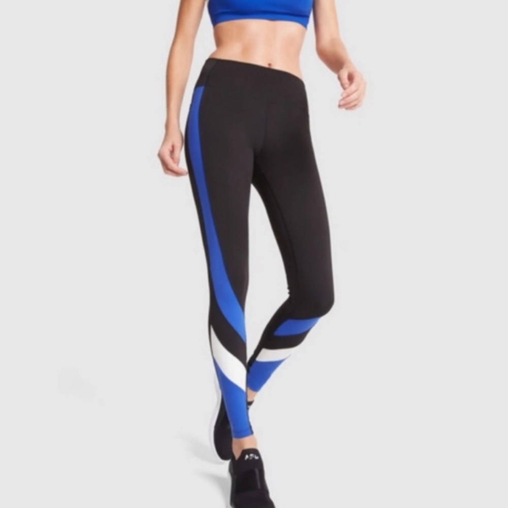 Splits59 black and blue full length stripe athletic workout leggings size small